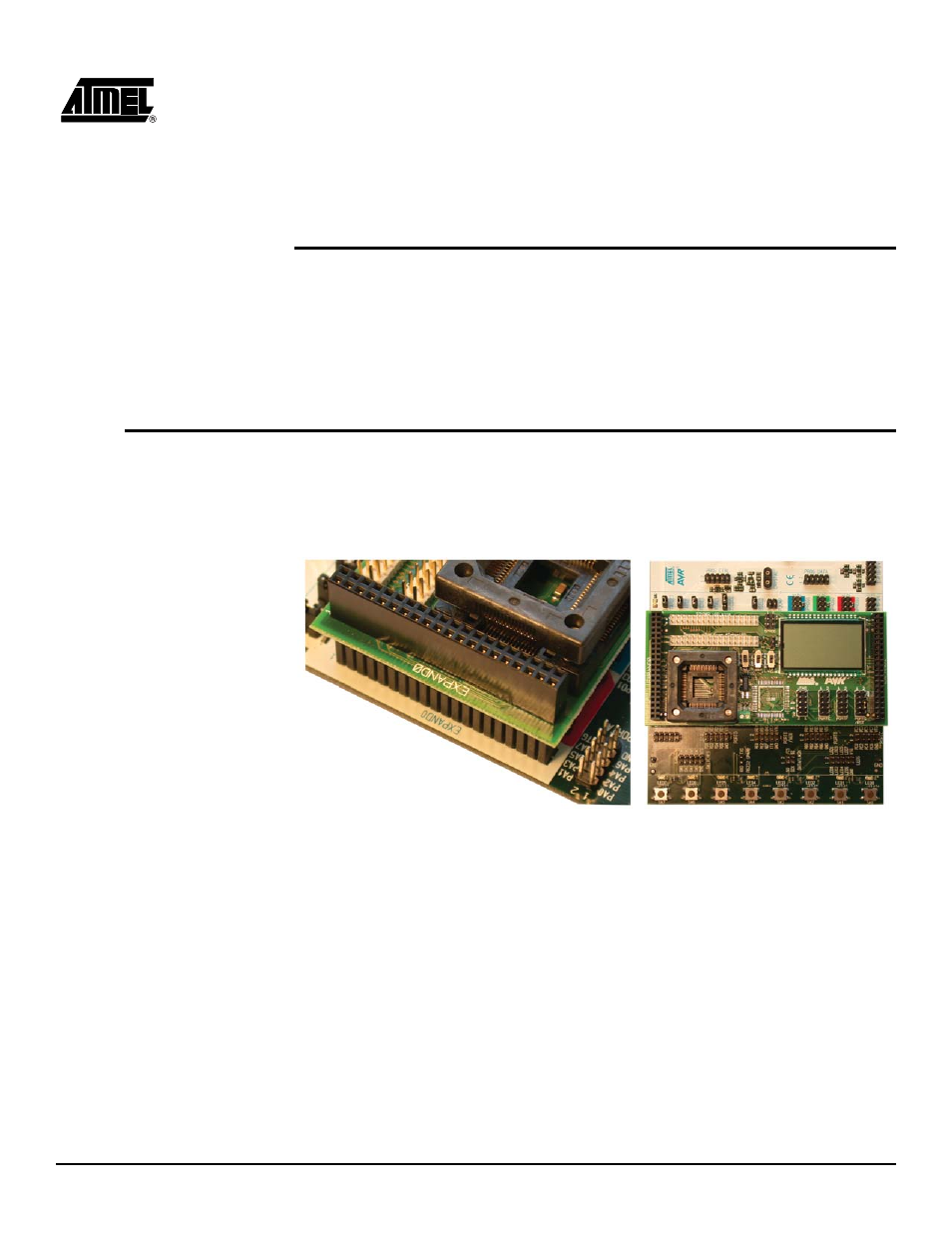 Using the stk502 top module, 1 connecting the stk502 to the stk500 starter kit, 1 placing an atmega169 on stk502 | Section 2 using the stk502 top module -1, Connecting the stk502 to the stk500 starter kit -1, Placing an atmega169 on stk502 -1 | Atmel STK502 User Manual | Page 7 / 33