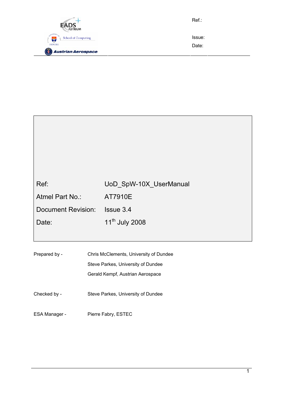 Atmel SpaceWire Router SpW-10X User Manual | 155 pages