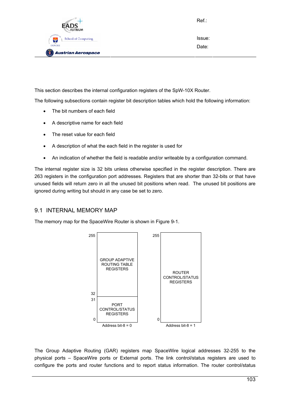 Spw-10x spacewire router, User manual, Preliminary | Register definitions | Atmel SpaceWire Router SpW-10X User Manual | Page 103 / 155