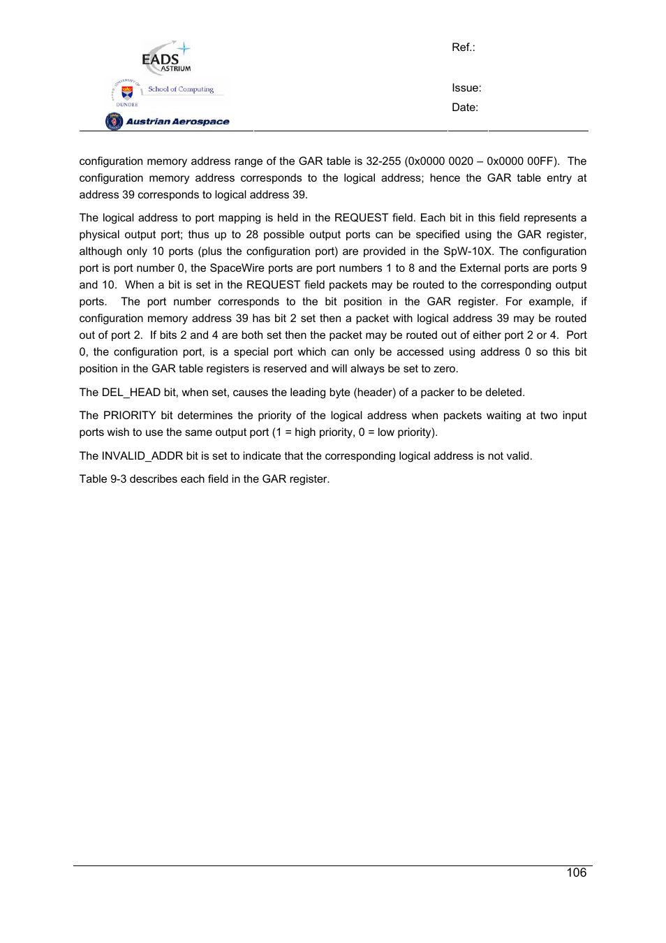 Spw-10x spacewire router | Atmel SpaceWire Router SpW-10X User Manual | Page 106 / 155
