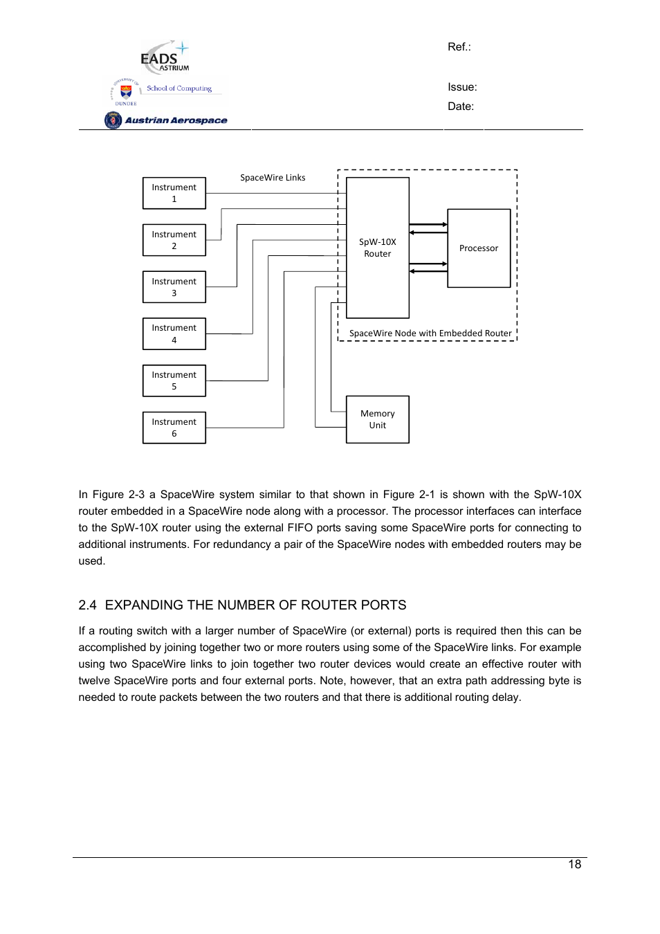 Spw-10x spacewire router, User manual, Preliminary | 4 expanding the number of router ports | Atmel SpaceWire Router SpW-10X User Manual | Page 18 / 155