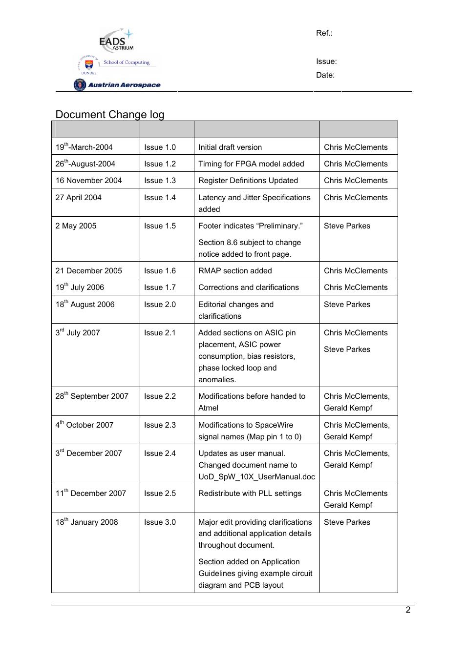 Spw-10x spacewire router, Document change log, User manual | Preliminary | Atmel SpaceWire Router SpW-10X User Manual | Page 2 / 155