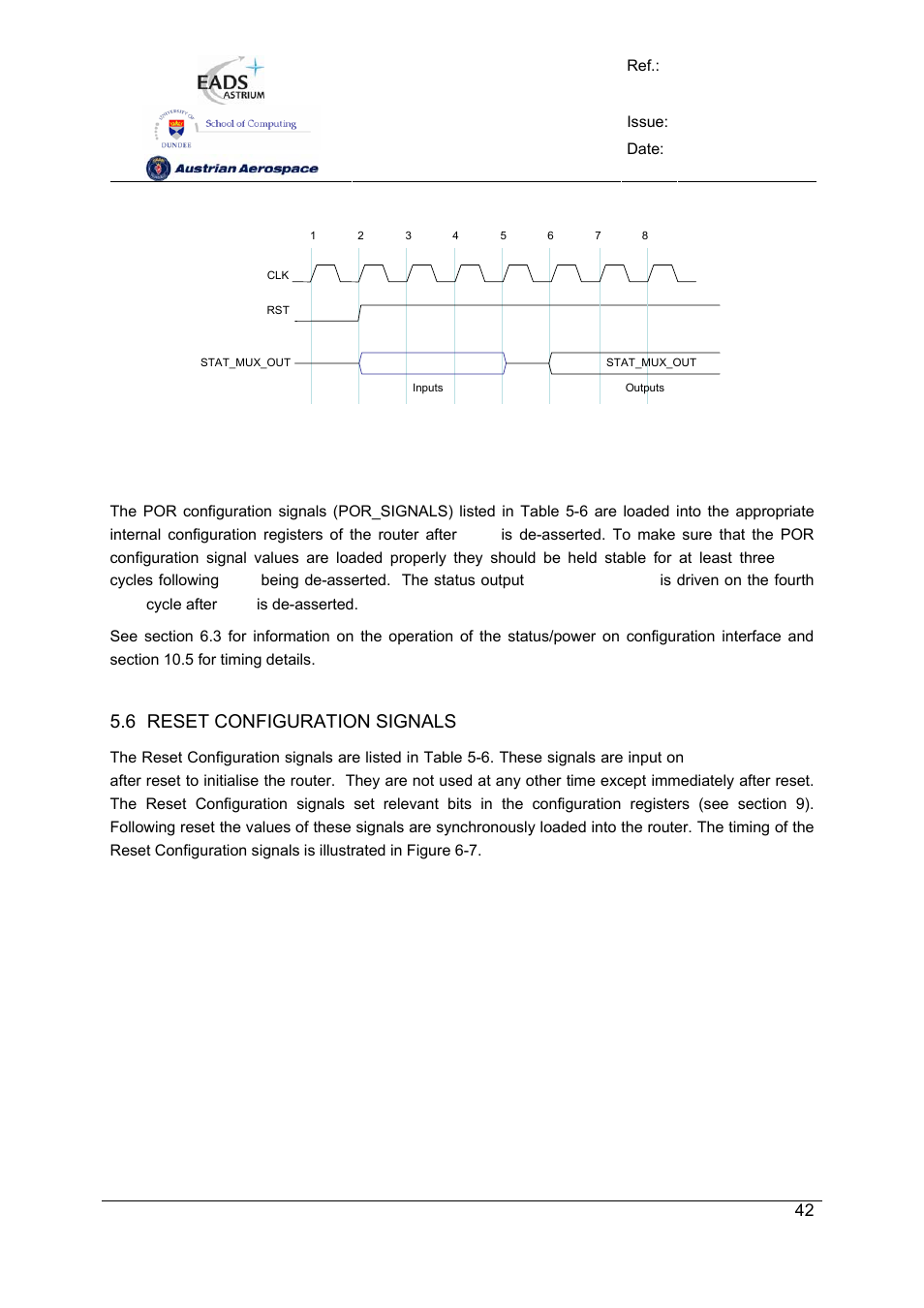 Spw-10x spacewire router, User manual, Preliminary | 6 reset configuration signals | Atmel SpaceWire Router SpW-10X User Manual | Page 42 / 155