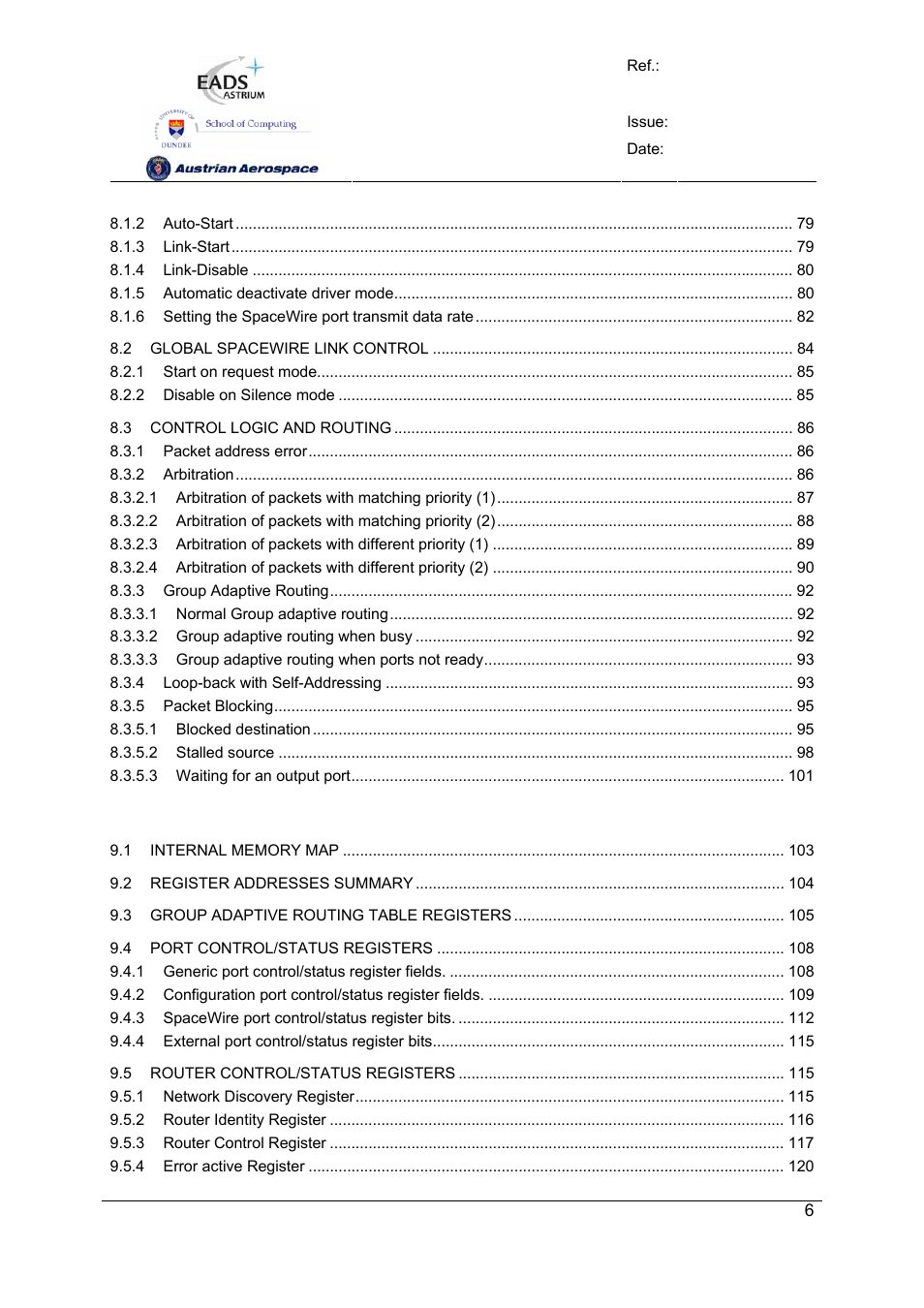 Spw-10x spacewire router | Atmel SpaceWire Router SpW-10X User Manual | Page 6 / 155