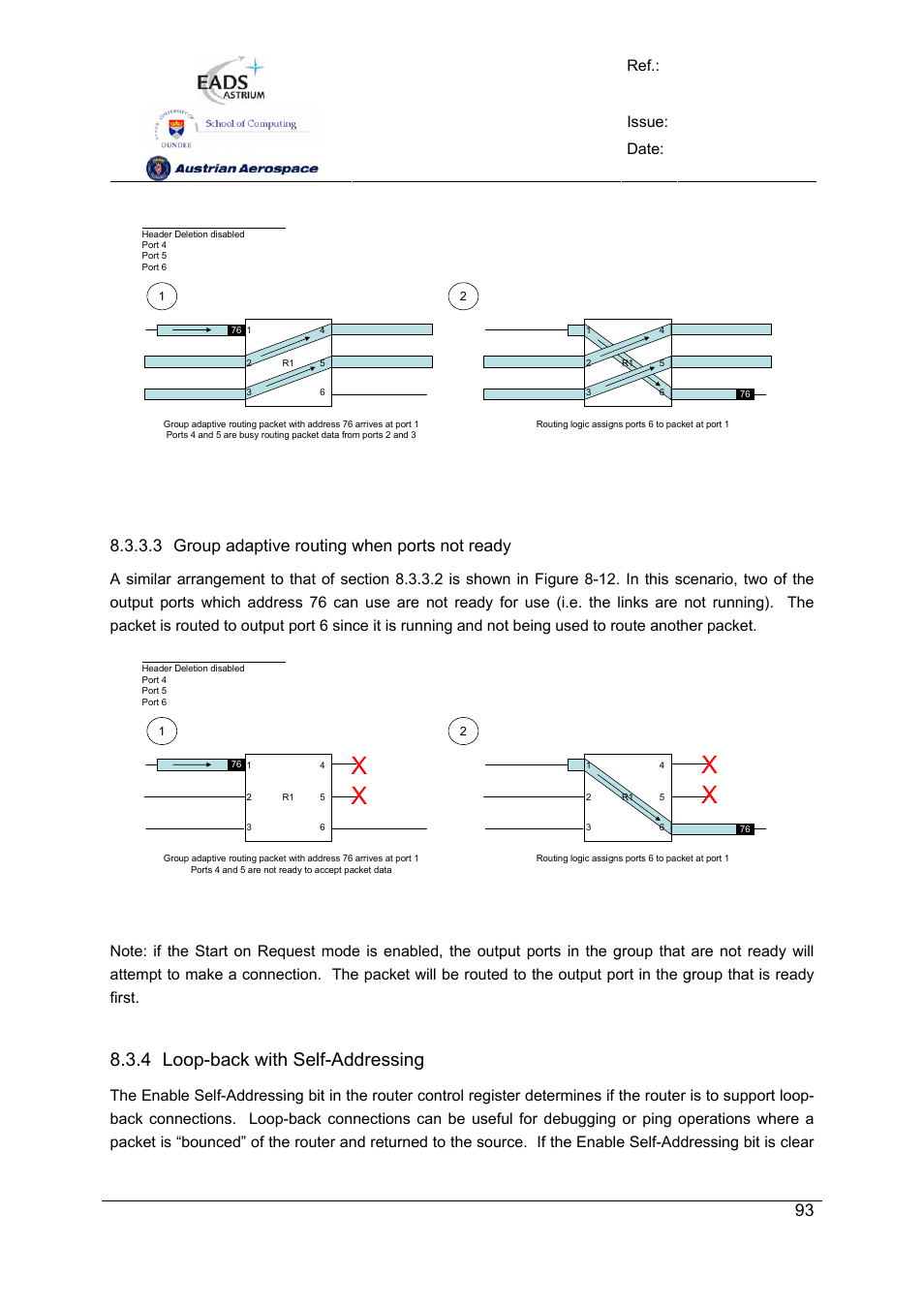 Spw-10x spacewire router, User manual, Preliminary | 4 loop-back with self-addressing, 3 group adaptive routing when ports not ready, Ref.: uod_spw-10x_ usermanual issue: 3.4, Date: 11, July 2008 | Atmel SpaceWire Router SpW-10X User Manual | Page 93 / 155