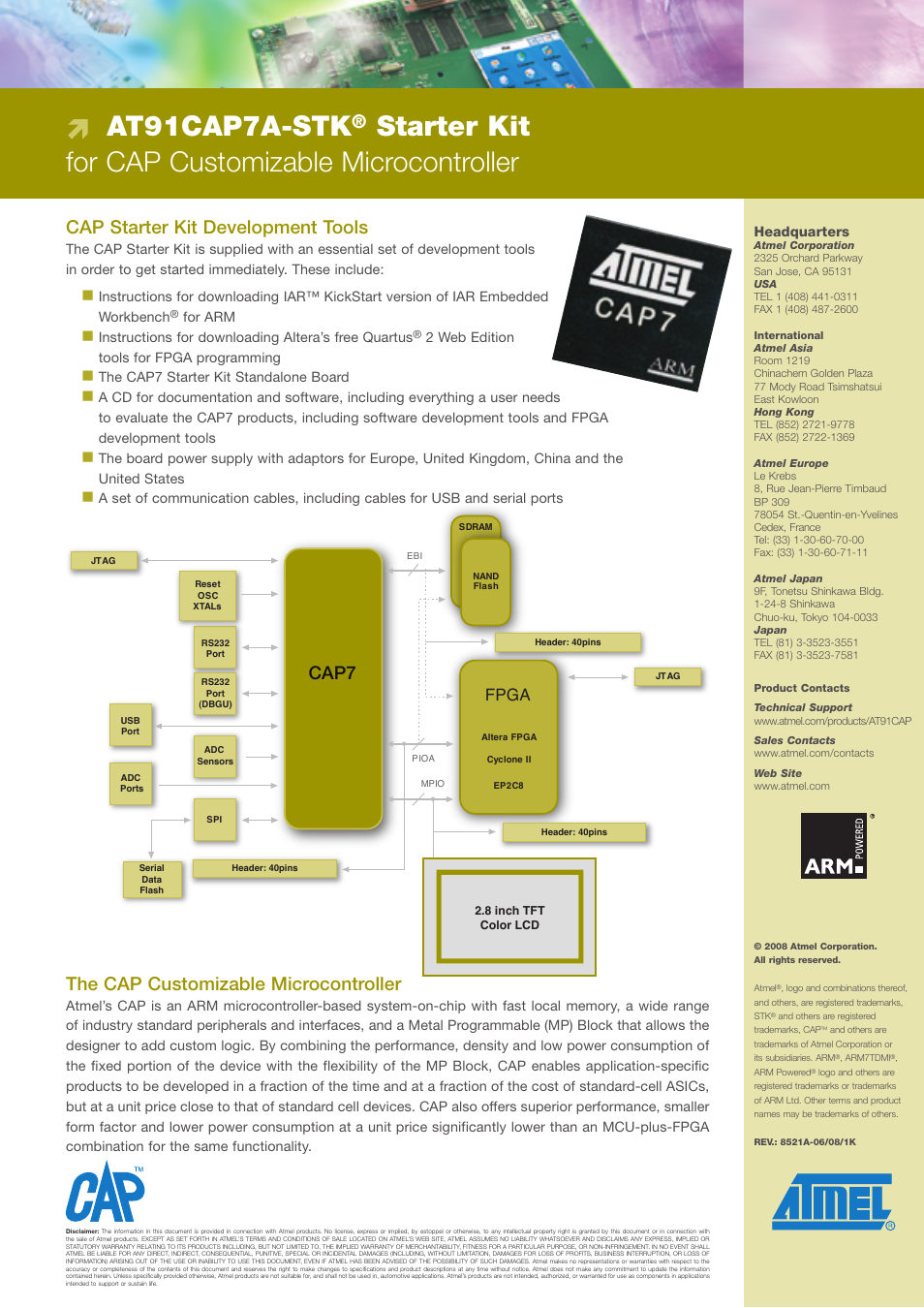 At91cap7a-stk, Starter kit for cap customizable microcontroller, Cap starter kit development tools | The cap customizable microcontroller, Cap7, Fpga | Atmel AT91CAP7A-STK User Manual | Page 2 / 2