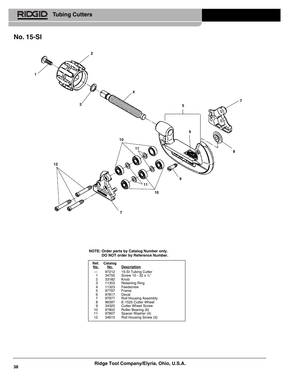 No. 15-si, Tubing cutters, Ridge tool company/elyria, ohio, u.s.a | RIDGID 101 Tubing Cutter User Manual | Page 7 / 8