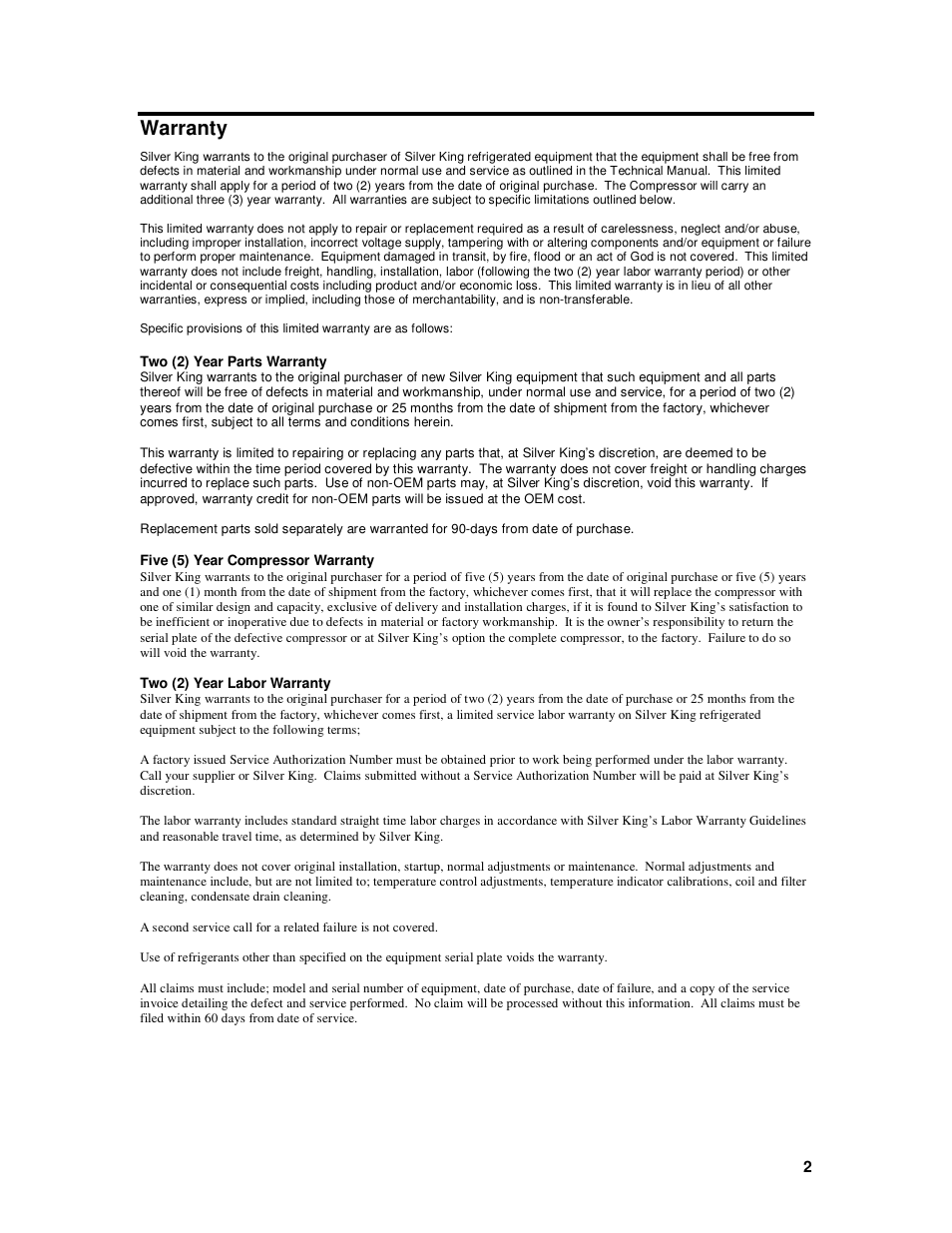 Warranty | Silver King SKMCD1P/C1 User Manual | Page 2 / 10