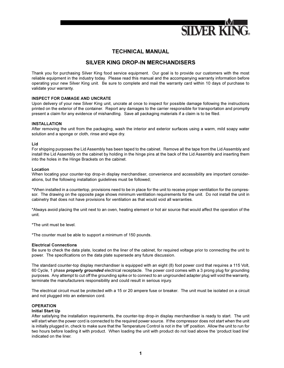 Technical manual silver king drop-in merchandisers | Silver King SKMBDI User Manual | Page 2 / 12