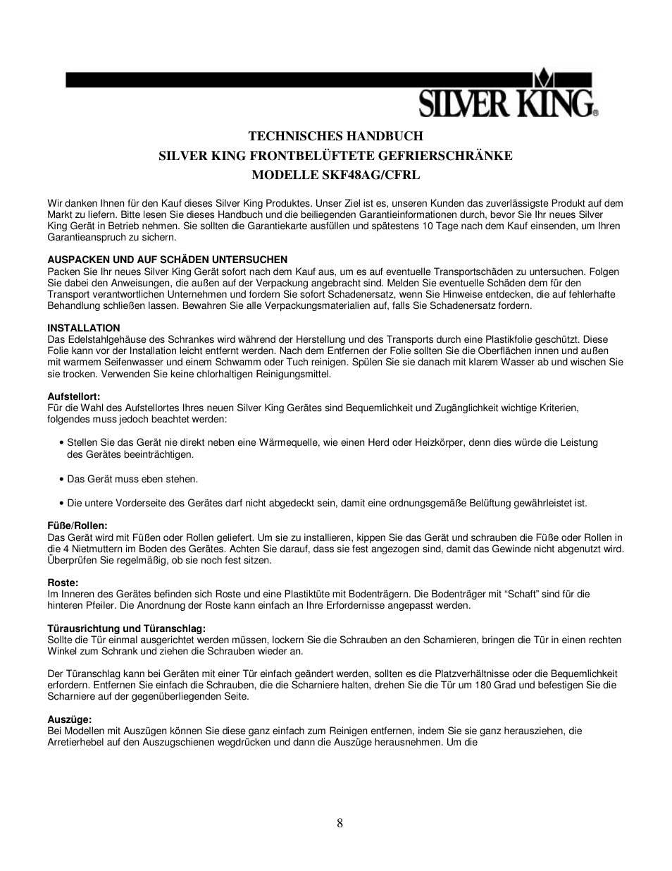 Silver King SKF48AG/CFRL User Manual | Page 9 / 15