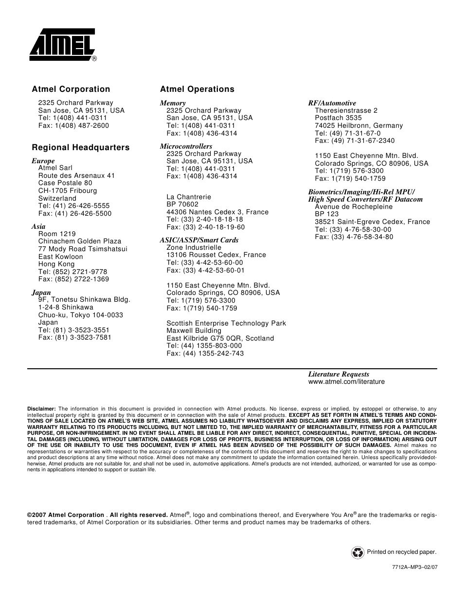 Atmel AT85RFD-07 User Manual | Page 10 / 10