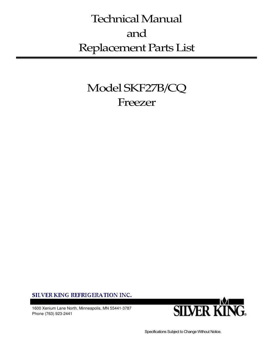 Silver King SKF27B/CQ User Manual | 6 pages