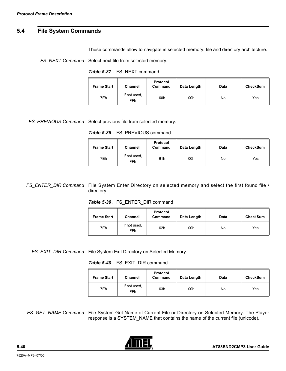 4 file system commands, File system commands -40 | Atmel AT83SND2C MP3 User Manual | Page 44 / 66