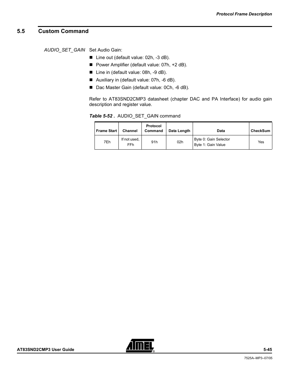 5 custom command, Custom command -45 | Atmel AT83SND2C MP3 User Manual | Page 49 / 66