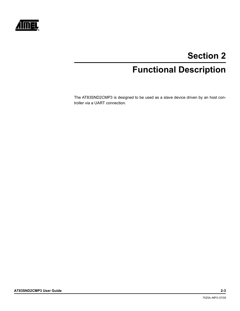 Functional description, Section 2 functional description -3 | Atmel AT83SND2C MP3 User Manual | Page 7 / 66