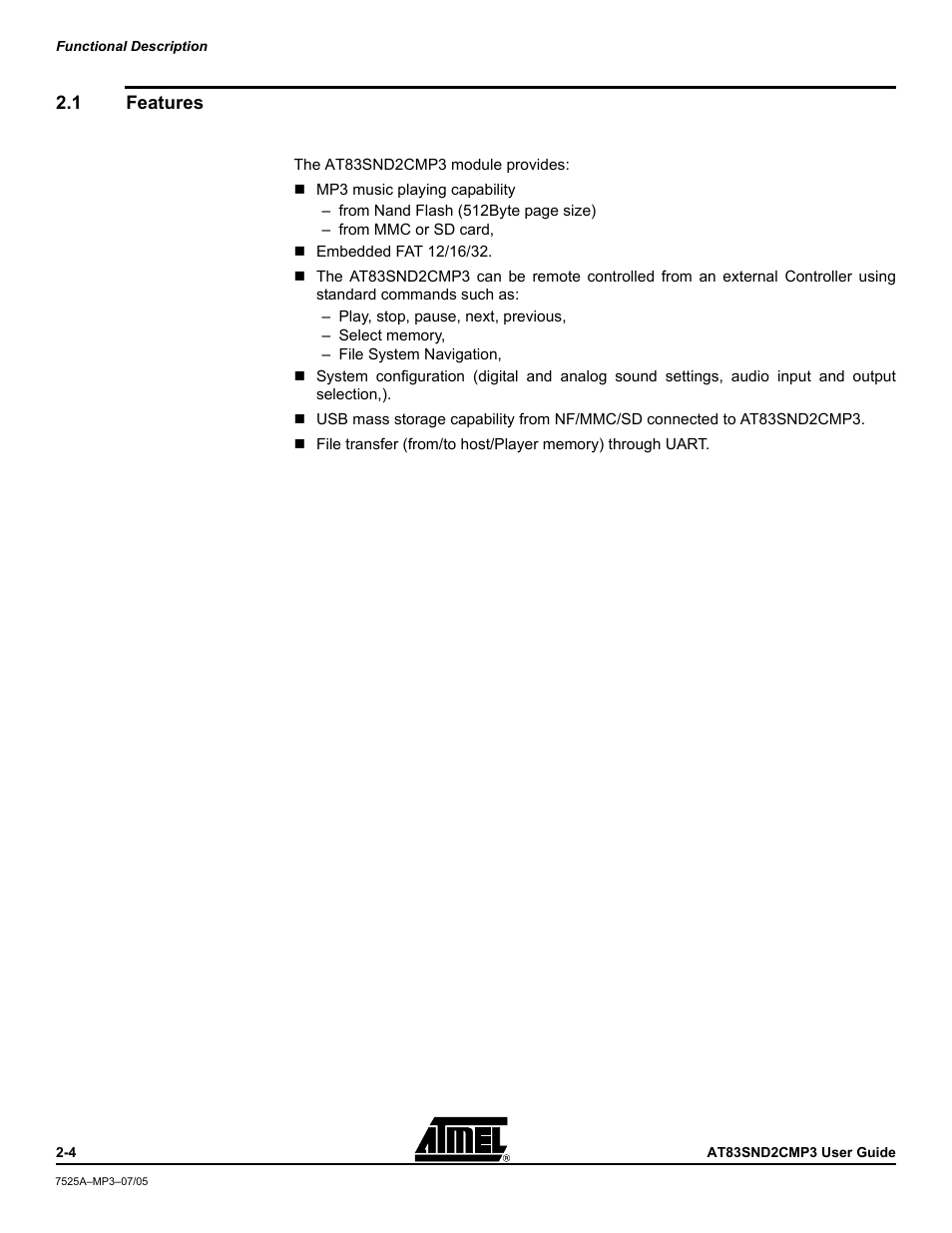 1 features, Features -4 | Atmel AT83SND2C MP3 User Manual | Page 8 / 66