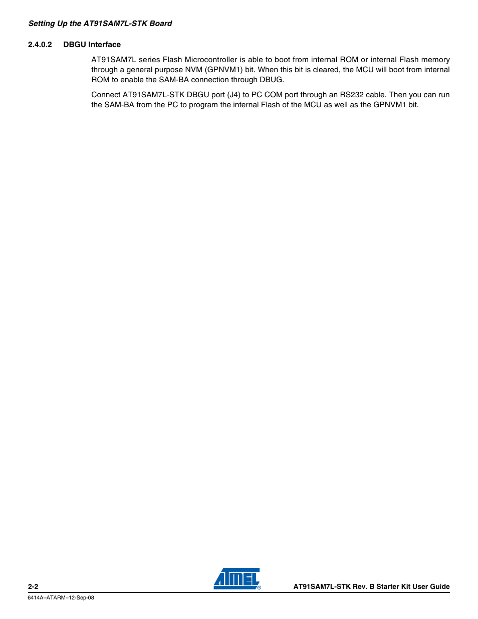 2 dbgu interface | Atmel AT91SAM7L-STK User Manual | Page 10 / 40