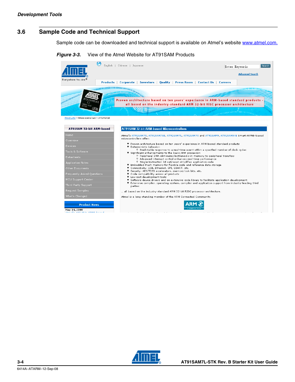6 sample code and technical support, Sample code and technical support -4 | Atmel AT91SAM7L-STK User Manual | Page 14 / 40
