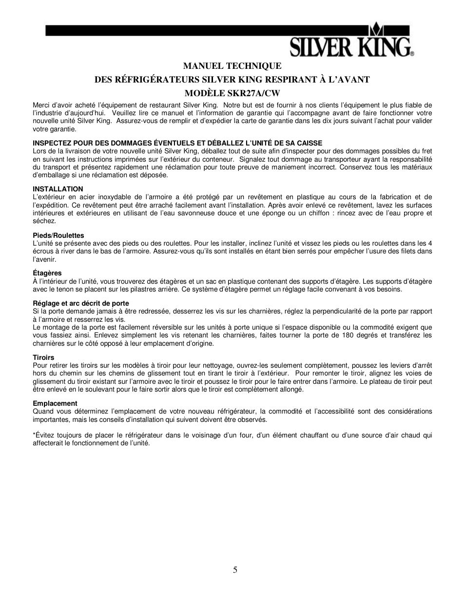 Silver King SKR27A/CW User Manual | Page 6 / 12