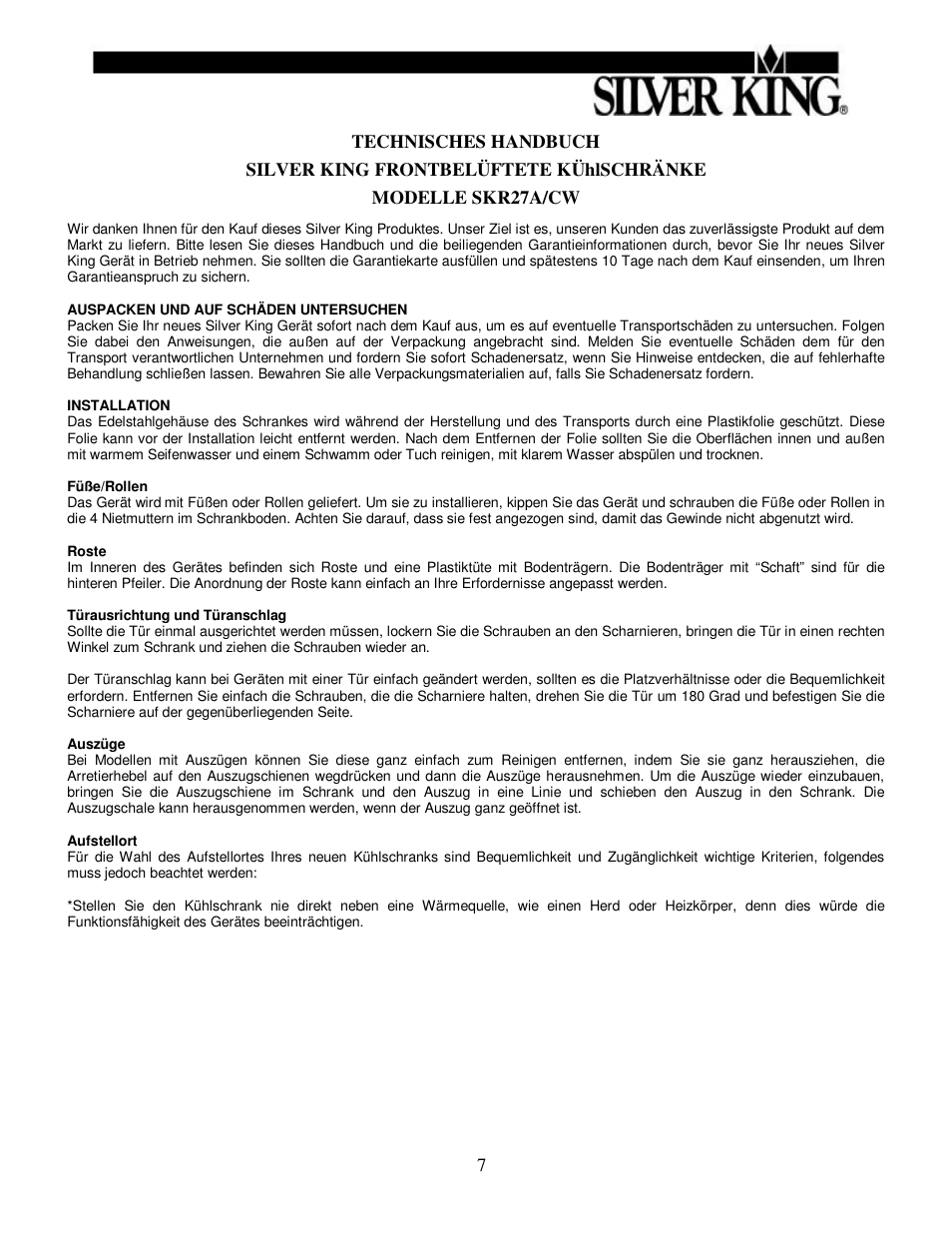 Silver King SKR27A/CW User Manual | Page 8 / 12
