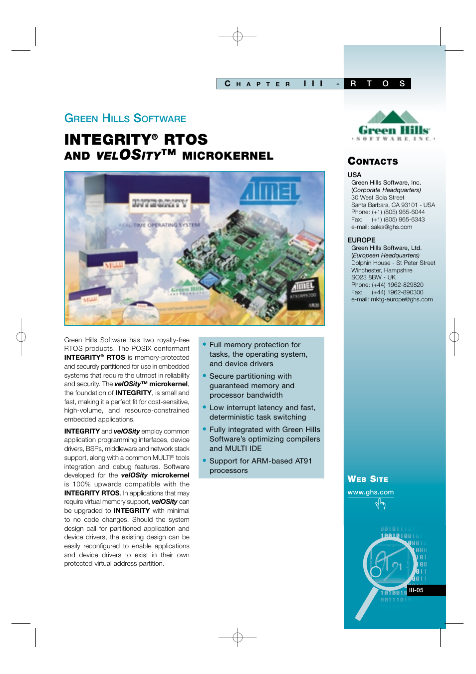 Iii-05, Integrity, Rtos | And vel, Microkernel | Atmel AT91 User Manual | Page 34 / 62