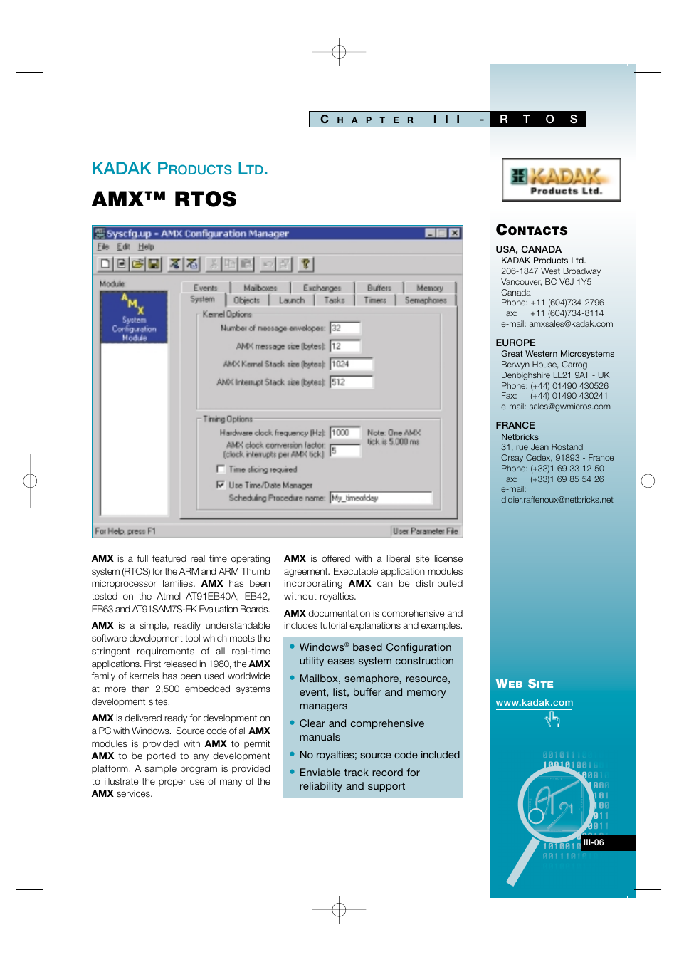 Iii-06, Amx™ rtos, Kadak p | Atmel AT91 User Manual | Page 35 / 62