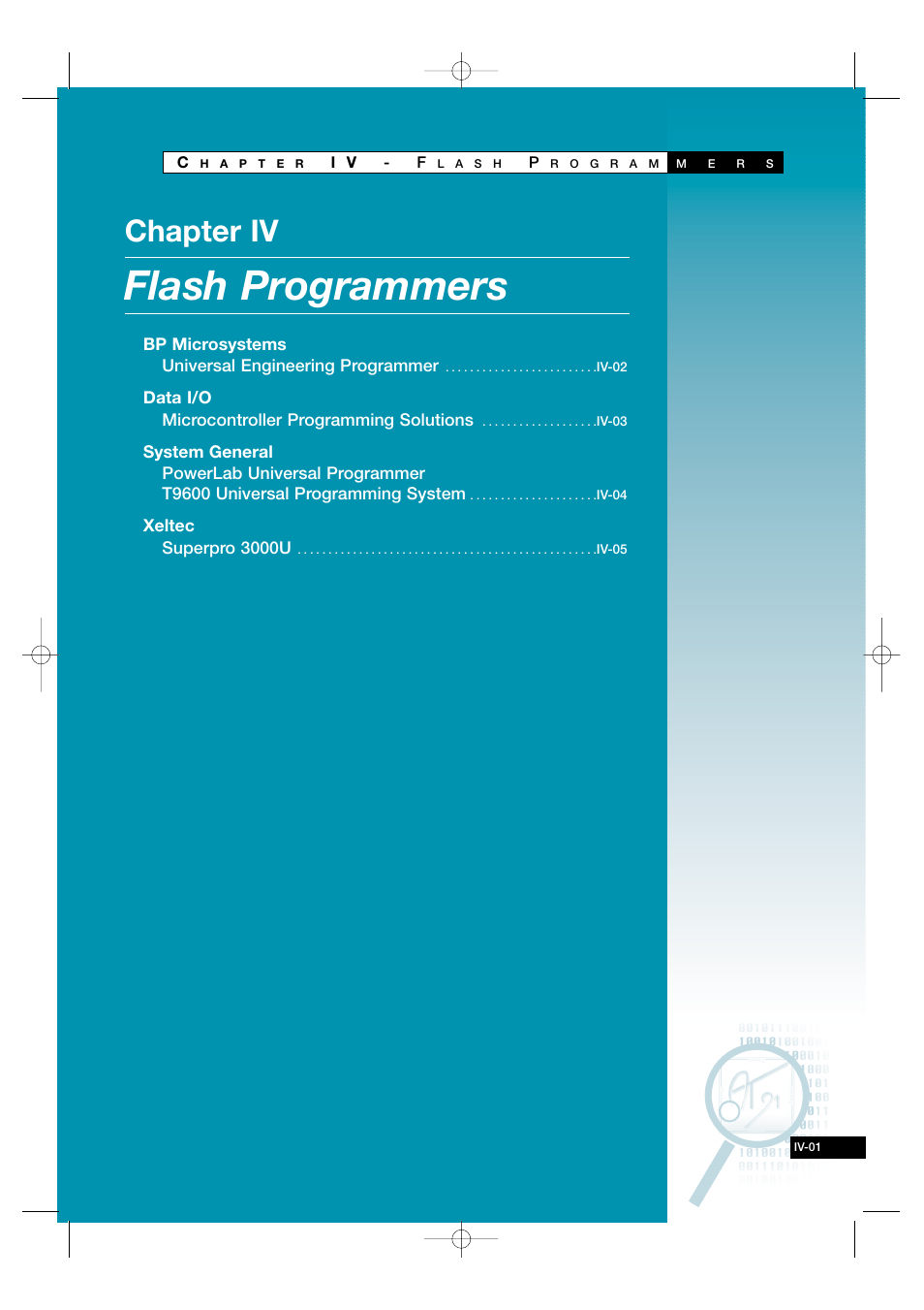 Chapter iv - flash programmers, Iv-01, Flash programmers | Chapter iv | Atmel AT91 User Manual | Page 41 / 62