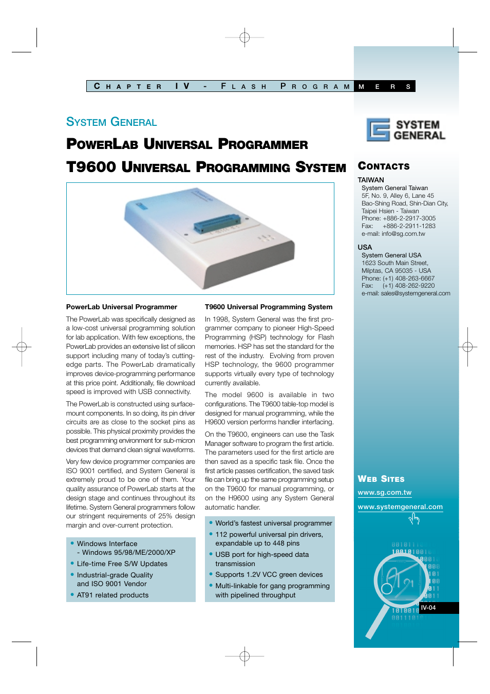 Iv-04, T9600 u, Ower | Niversal, Rogrammer, Rogramming, Ystem | Atmel AT91 User Manual | Page 44 / 62