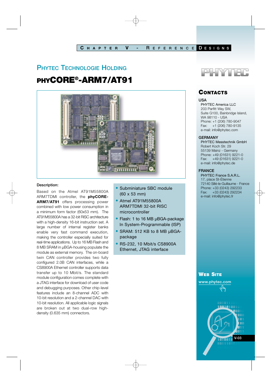 V-03, Core, Arm7/at91 | Atmel AT91 User Manual | Page 48 / 62