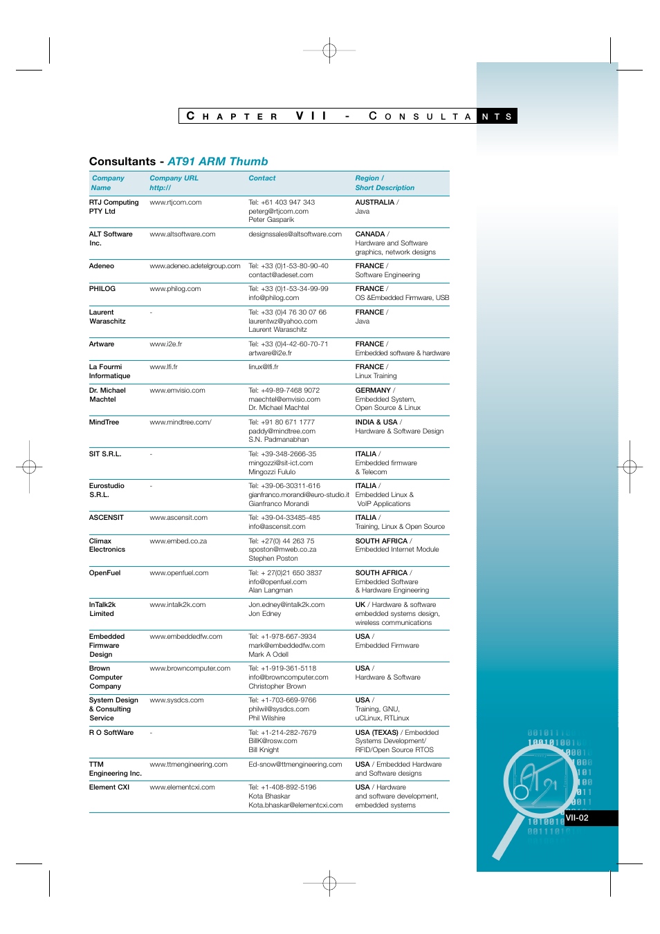 Chapter vii - consultants, Consultants - at91 arm thumb, V i i - c | Atmel AT91 User Manual | Page 61 / 62