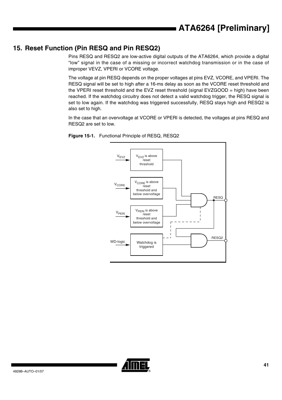 Reset function (pin resq and pin resq2), Ata6264 [preliminary | Atmel ATA6264 User Manual | Page 41 / 83