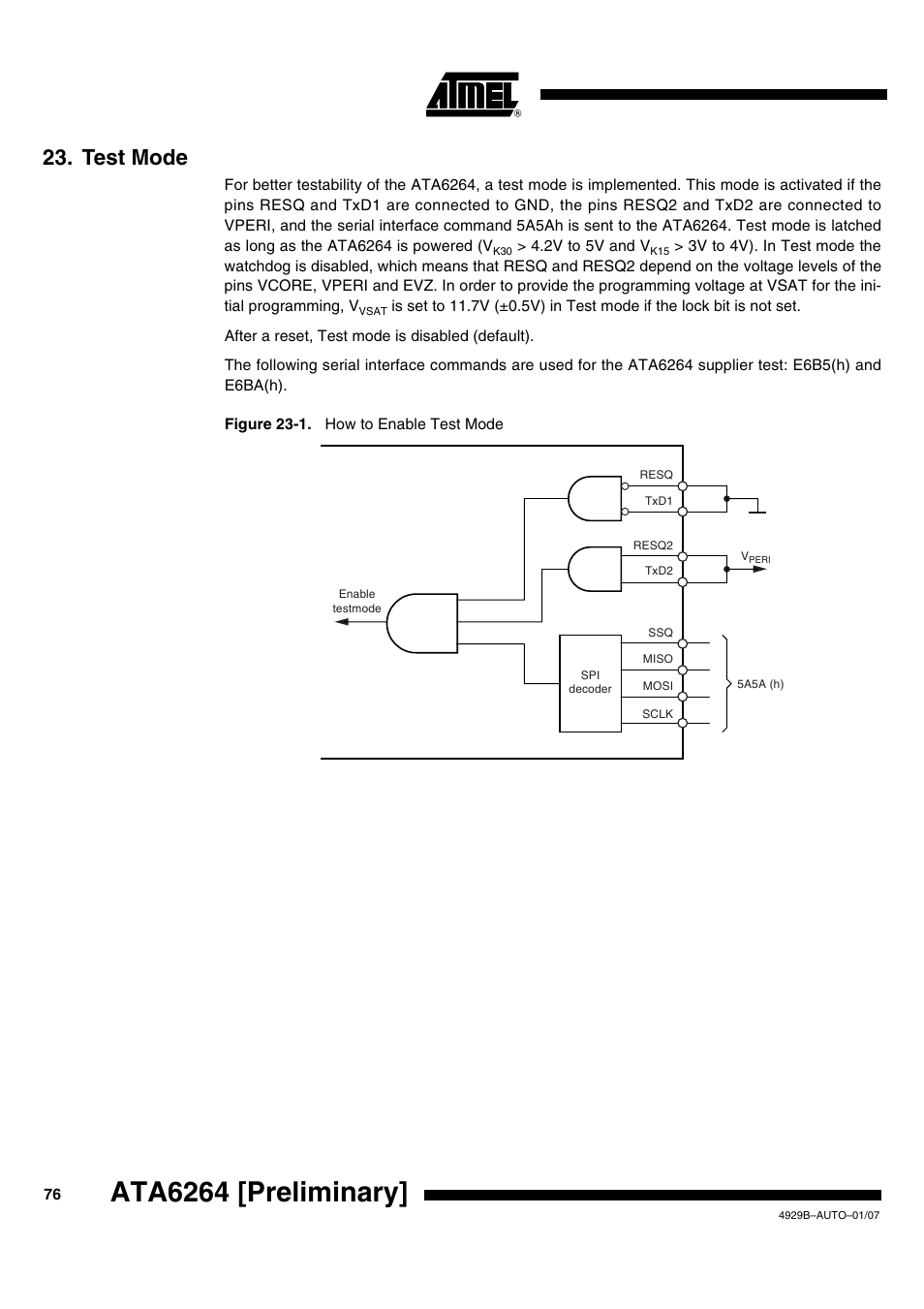 Test mode, Ata6264 [preliminary | Atmel ATA6264 User Manual | Page 76 / 83