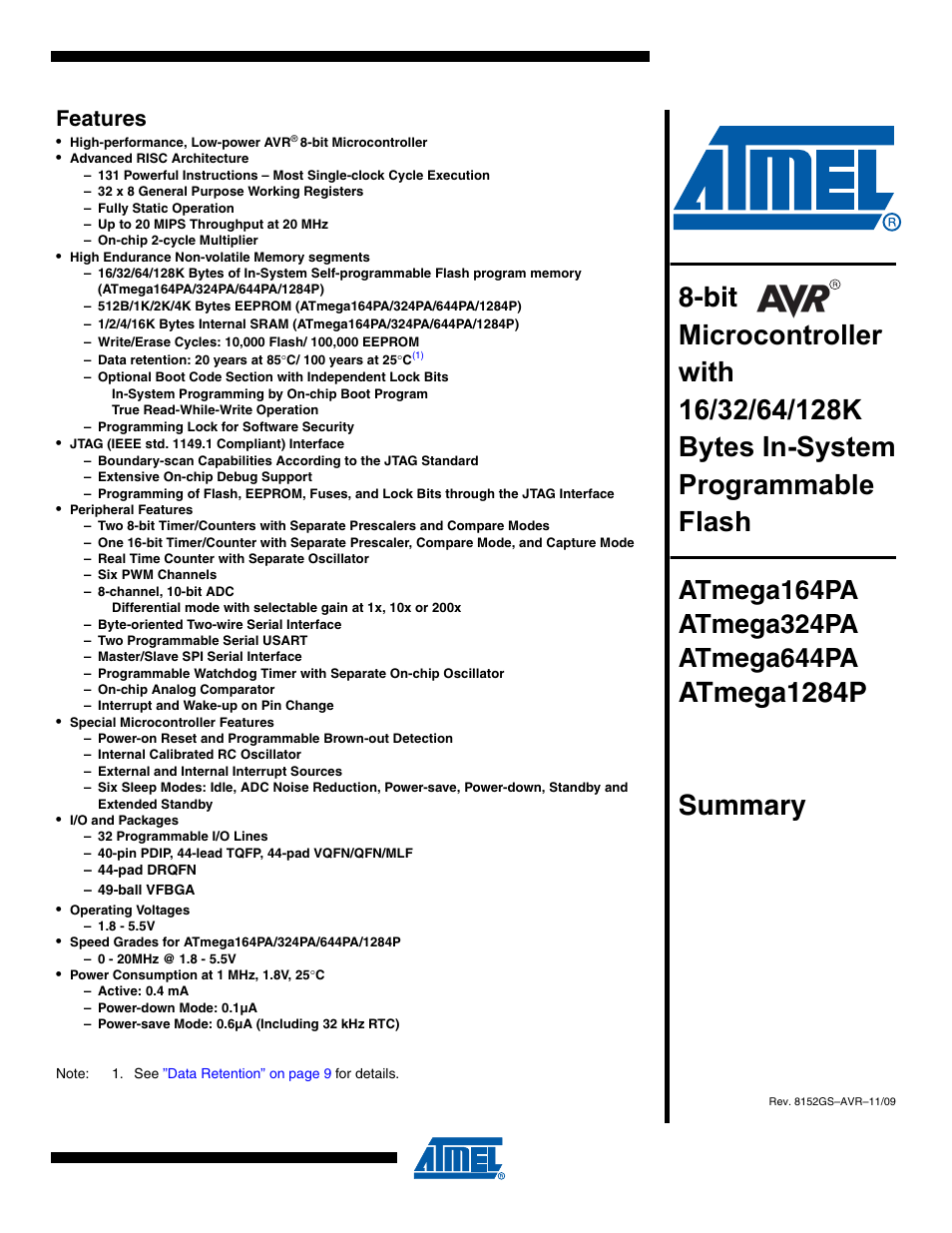 Atmel ATmega324PA User Manual | 30 pages