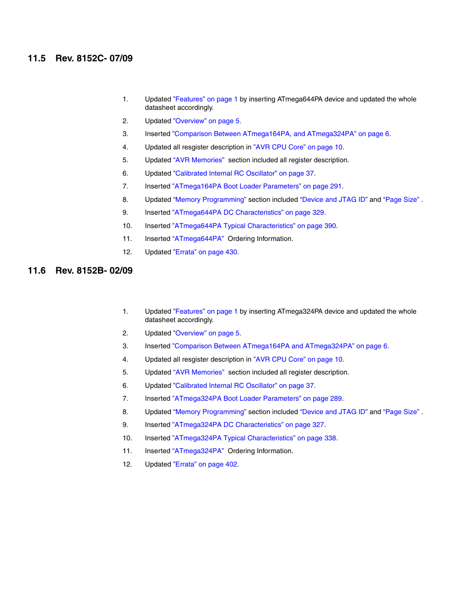 5 rev. 8152c- 07/09, 6 rev. 8152b- 02/09 | Atmel ATmega324PA User Manual | Page 28 / 30