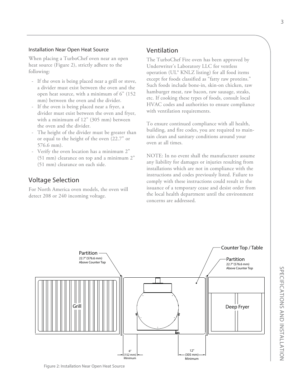 Voltage selection, Ventilation | TurboChef Technologies Fire Oven User Manual | Page 11 / 24