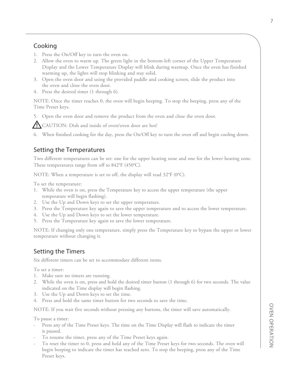 Cooking, Setting the temperatures, Setting the timers | TurboChef Technologies Fire Oven User Manual | Page 15 / 24