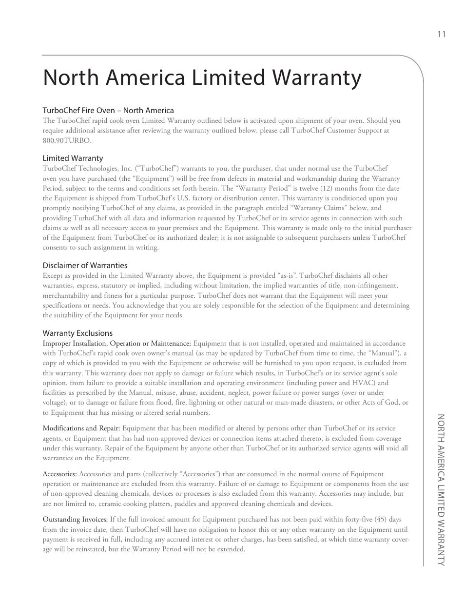 North america limited warranty | TurboChef Technologies Fire Oven User Manual | Page 19 / 24
