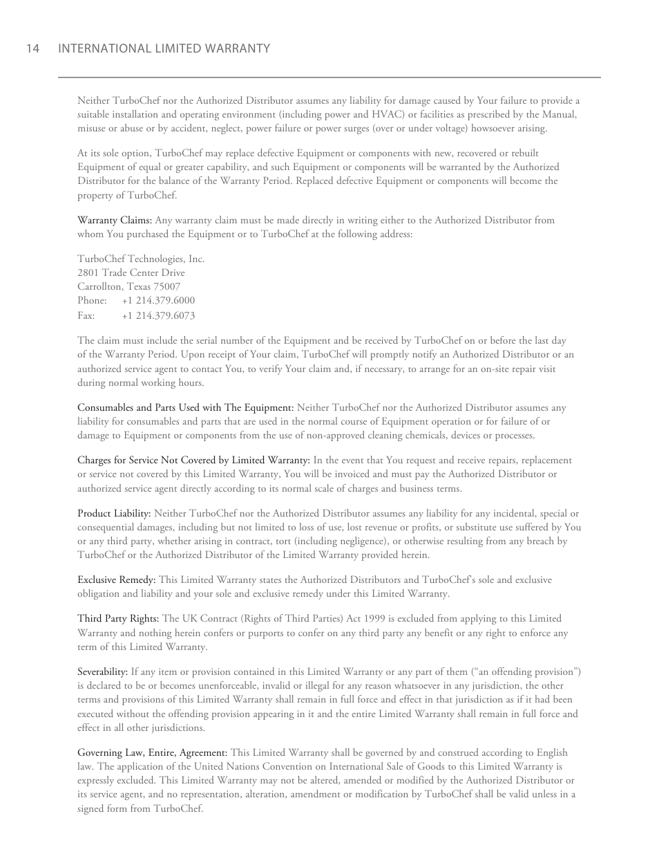 TurboChef Technologies Fire Oven User Manual | Page 22 / 24