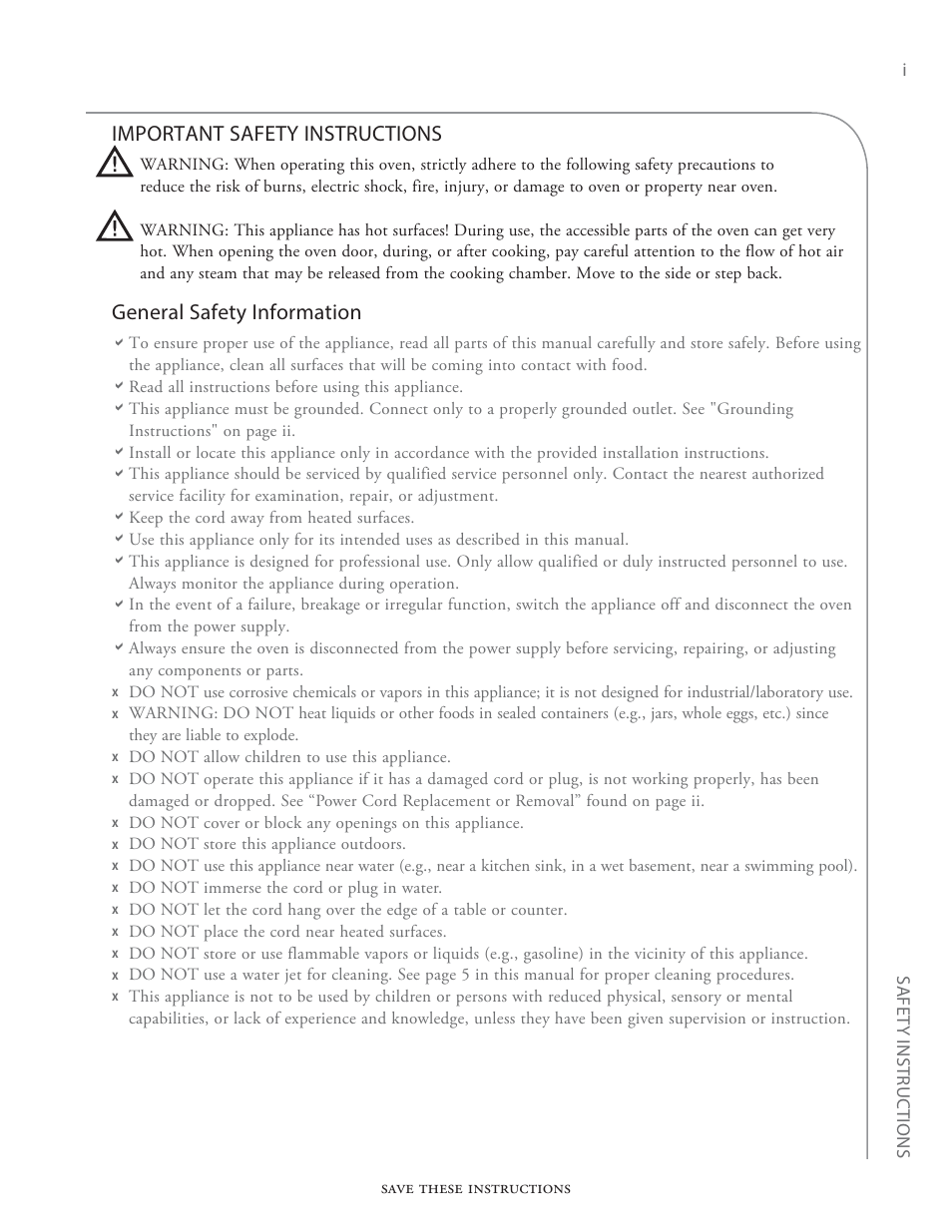 Important safety instructions, General safety information | TurboChef Technologies Fire Oven User Manual | Page 7 / 24