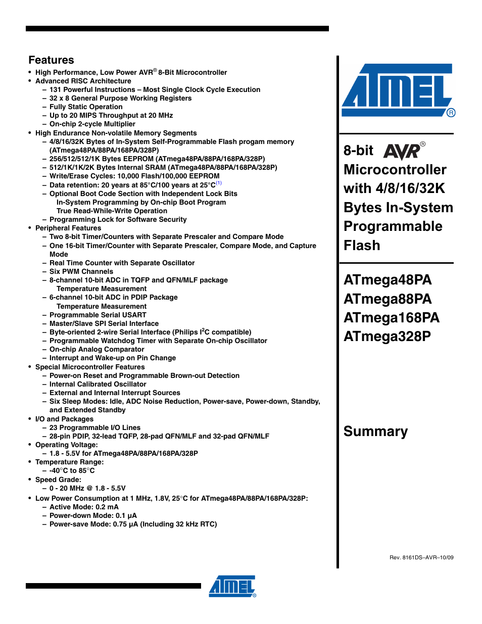 Atmel ATmega88PA User Manual | 26 pages