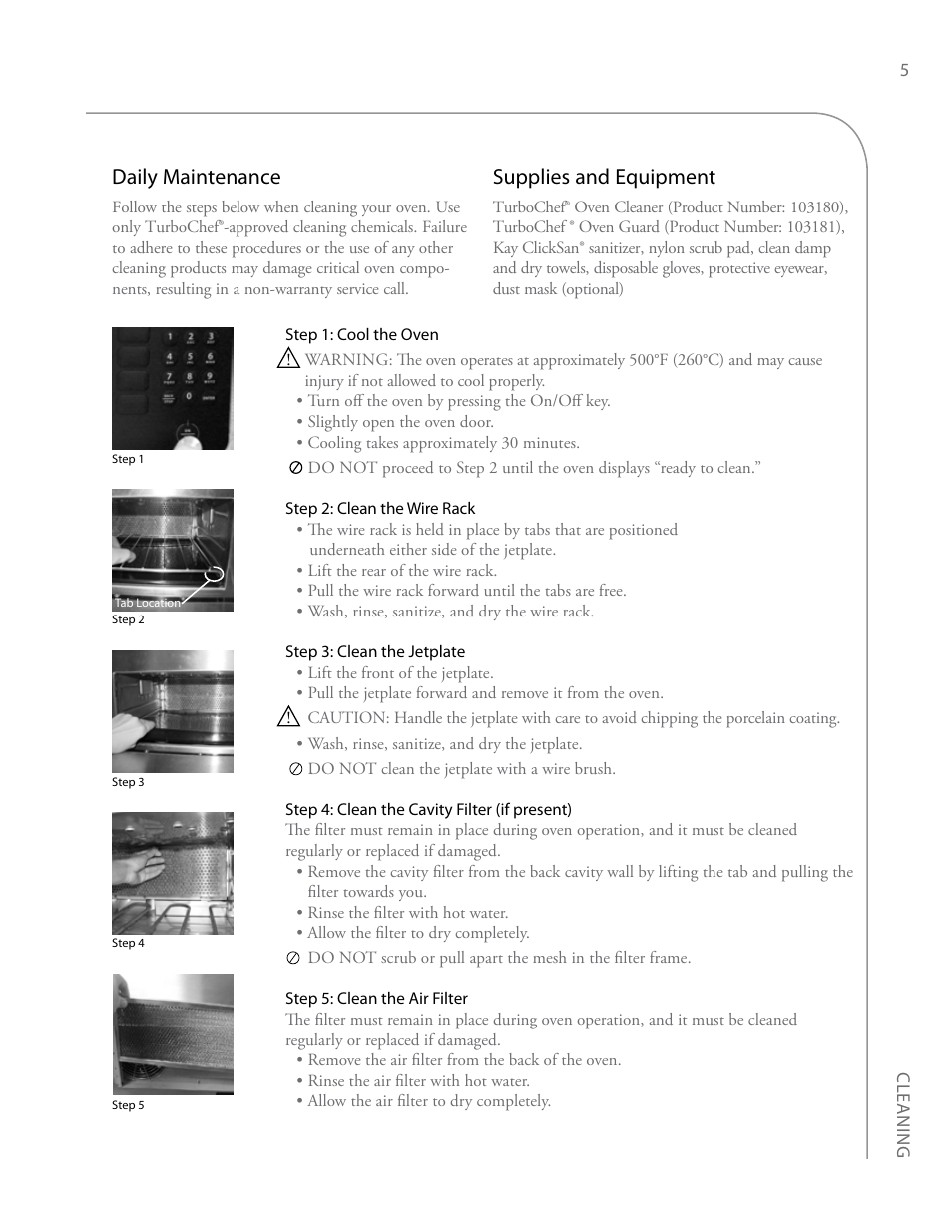 Daily maintenance, Supplies and equipment | TurboChef Technologies Encore EN User Manual | Page 11 / 32