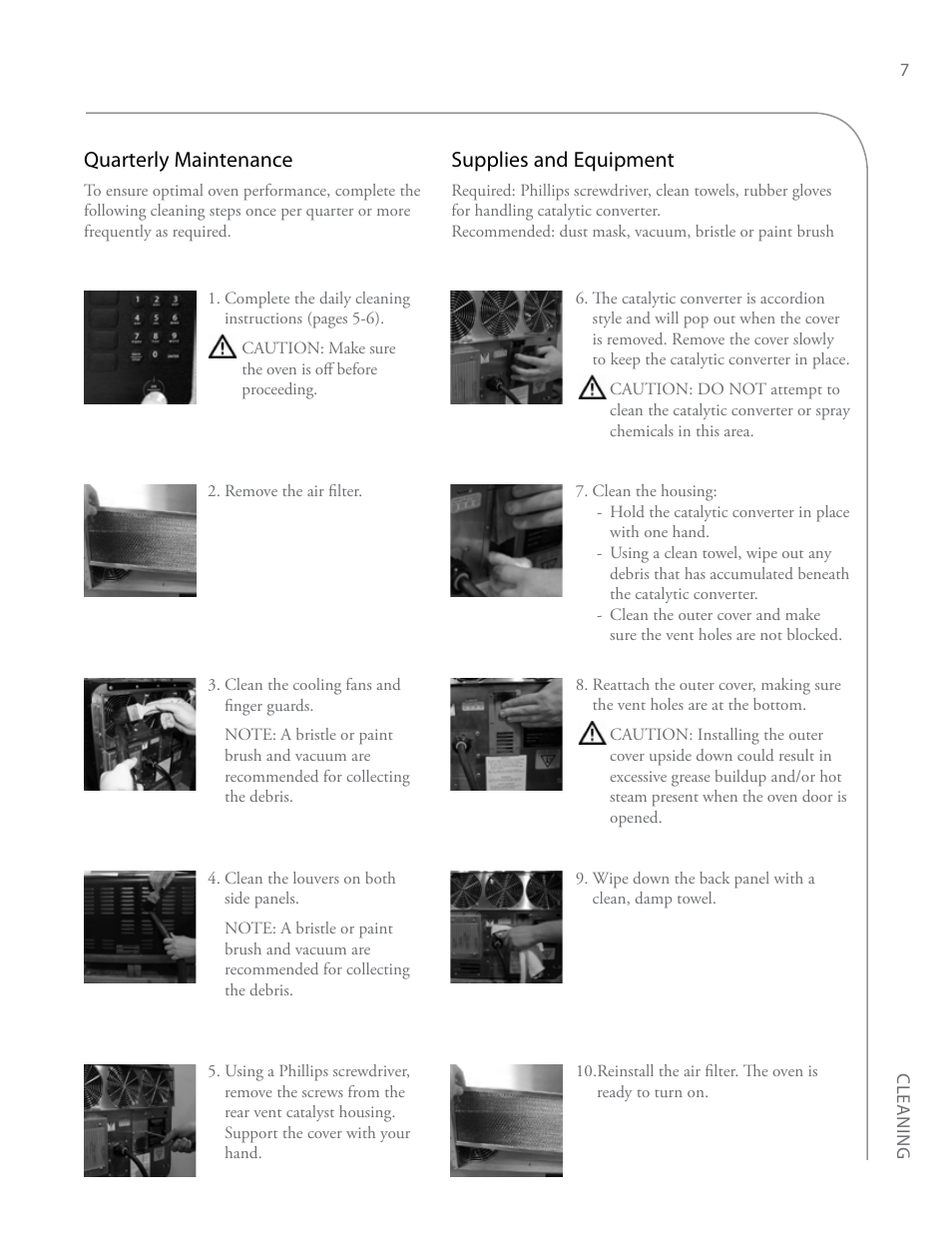 Quarterly maintenance, Supplies and equipment | TurboChef Technologies Encore EN User Manual | Page 13 / 32