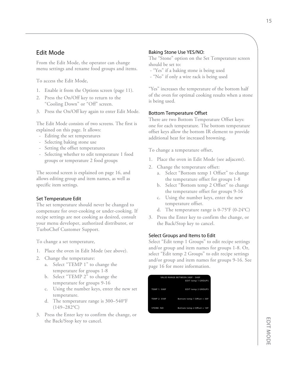 Edit mode | TurboChef Technologies Encore EN User Manual | Page 21 / 32