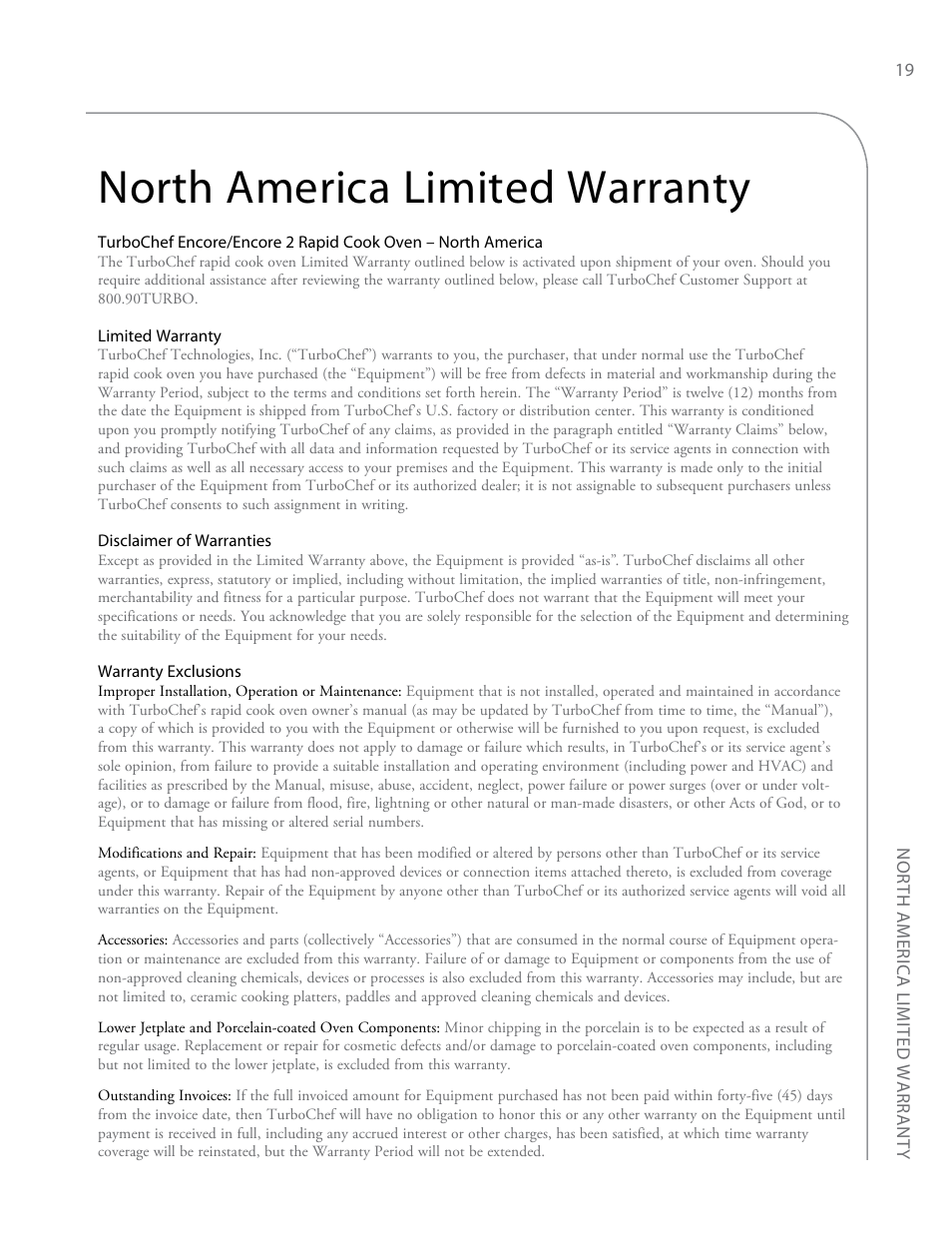North america limited warranty | TurboChef Technologies Encore EN User Manual | Page 25 / 32