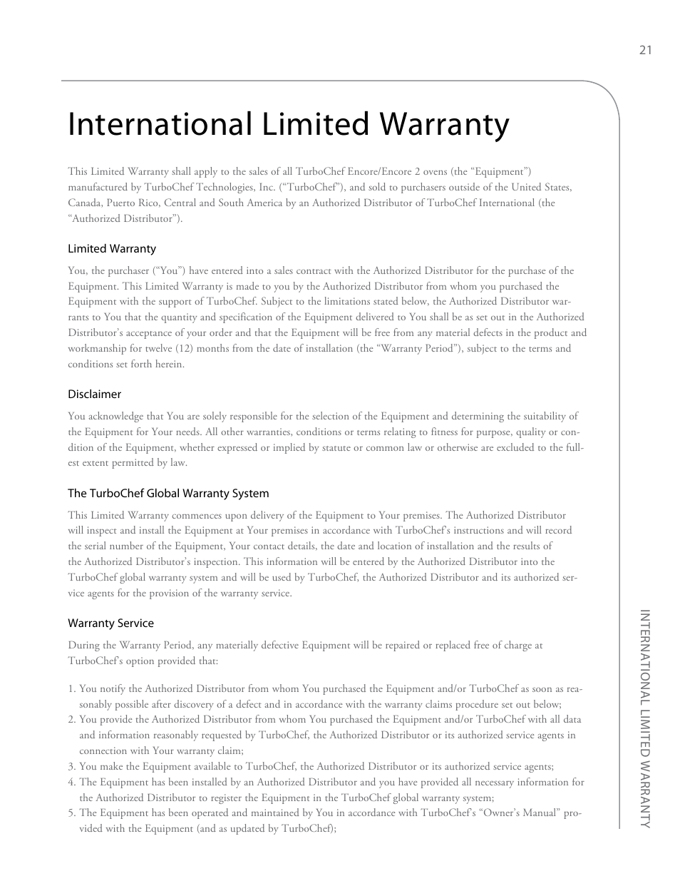 International limited warranty | TurboChef Technologies Encore EN User Manual | Page 27 / 32