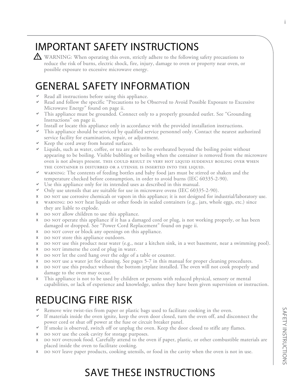 General safety information, Reducing fire risk | TurboChef Technologies Encore EN User Manual | Page 5 / 32