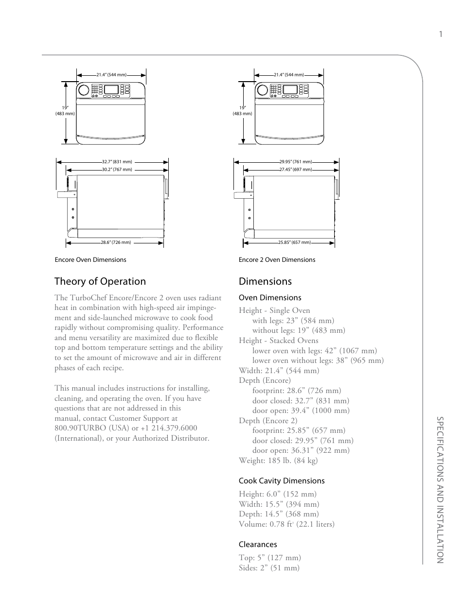 Theory of operation, Dimensions | TurboChef Technologies Encore EN User Manual | Page 7 / 32