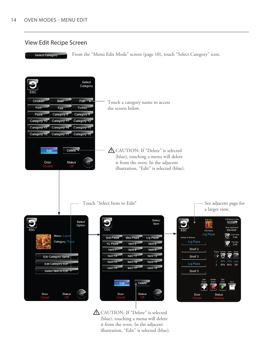 View edit recipe screen, 14 oven modes - menu edit | TurboChef Technologies G5 User Manual | Page 20 / 42