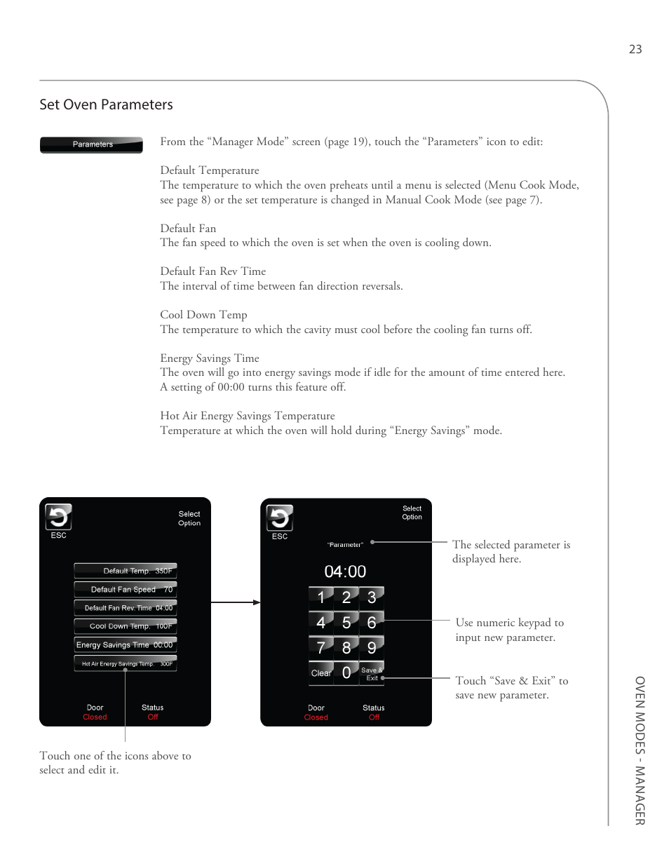 Set oven parameters | TurboChef Technologies G5 User Manual | Page 29 / 42
