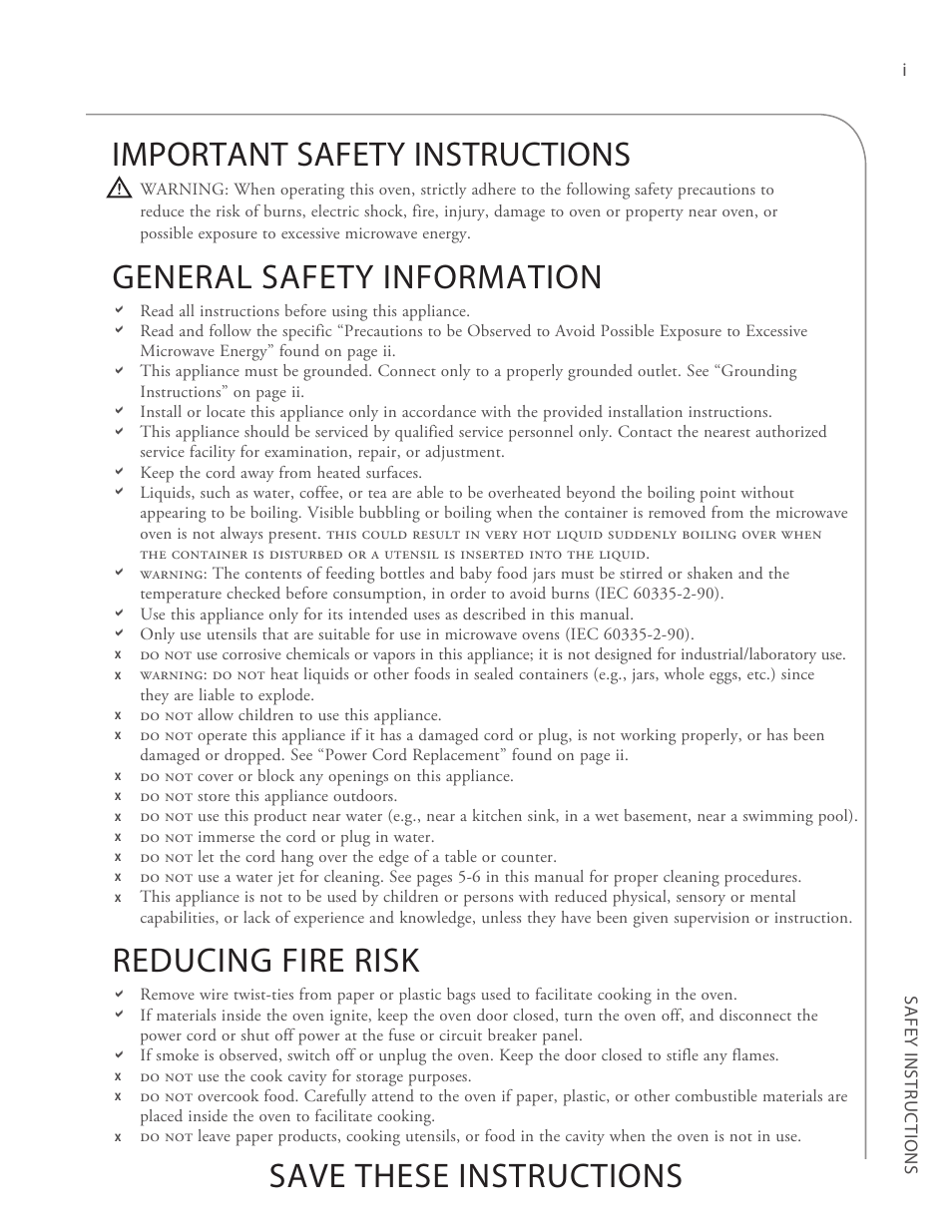 General safety information, Reducing fire risk | TurboChef Technologies G5 User Manual | Page 5 / 42